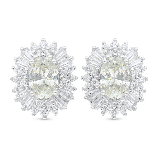 Sterling Silver 925 Earring Rhodium Plated Embedded With Diamond Zircon And White Zircon