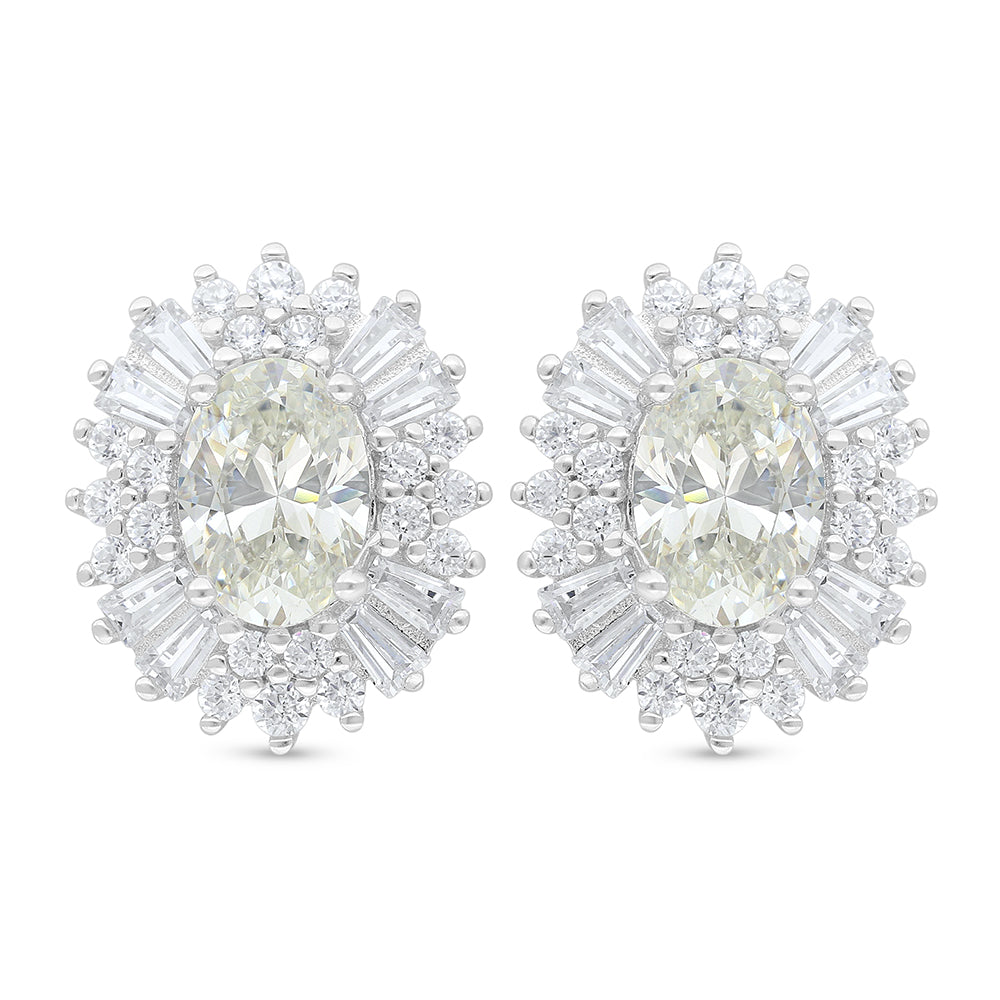 Sterling Silver 925 Earring Rhodium Plated Embedded With Diamond Zircon And White Zircon
