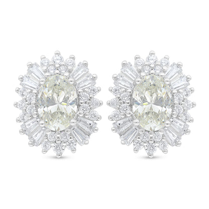 Sterling Silver 925 Earring Rhodium Plated Embedded With Diamond Zircon And White Zircon