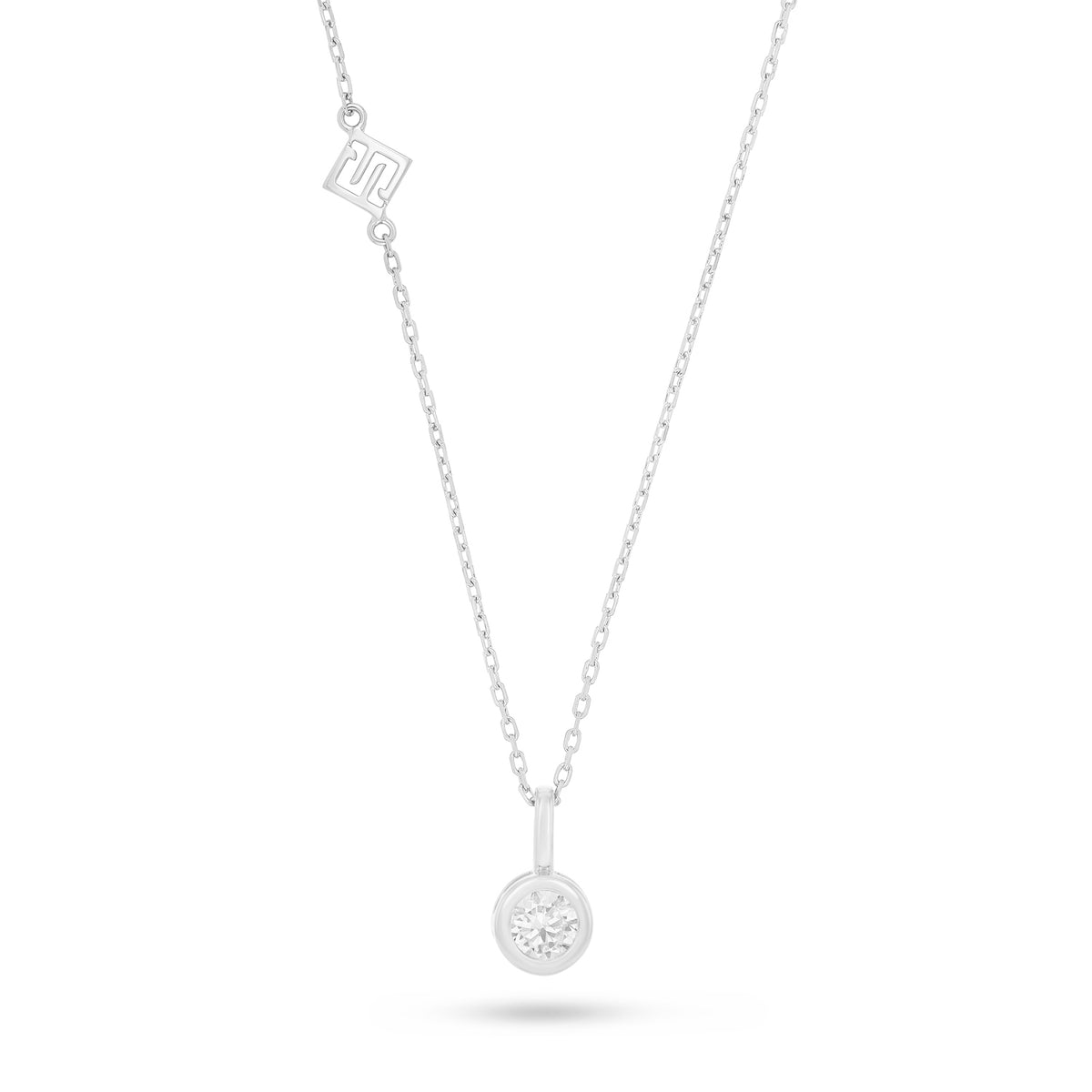 Sterling Silver 925 Necklace Rhodium Plated Embedded With White Zircon