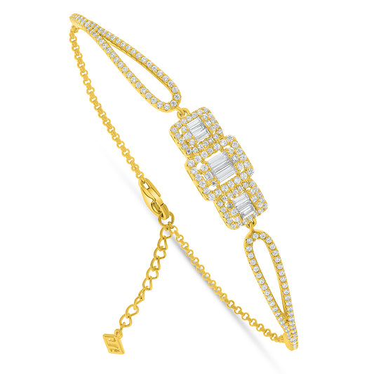 Sterling Silver 925 Bracelet Golden Plated Embedded With White Zircon