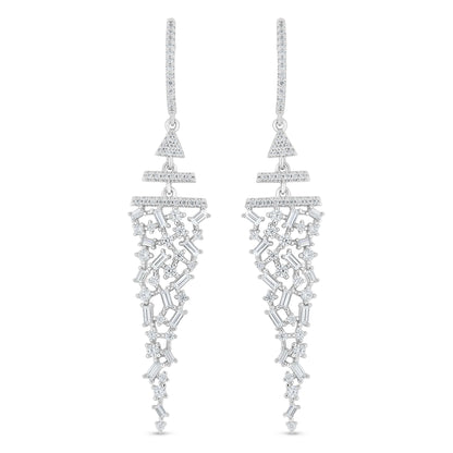 Sterling Silver 925 Earring Rhodium Plated Embedded With White Zircon