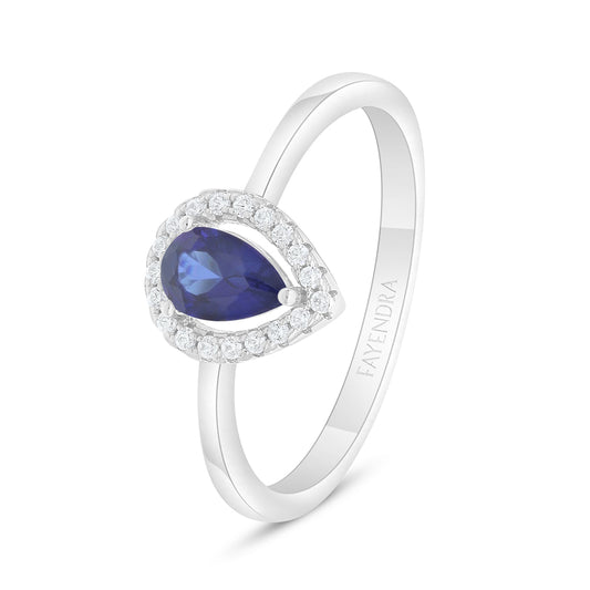 Sterling Silver 925 Ring Rhodium Plated Embedded With Sapphire Corundum And White Zircon