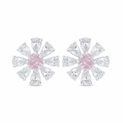Sterling Silver 925 Earring Rhodium Plated Embedded With Pink Zircon And White Zircon