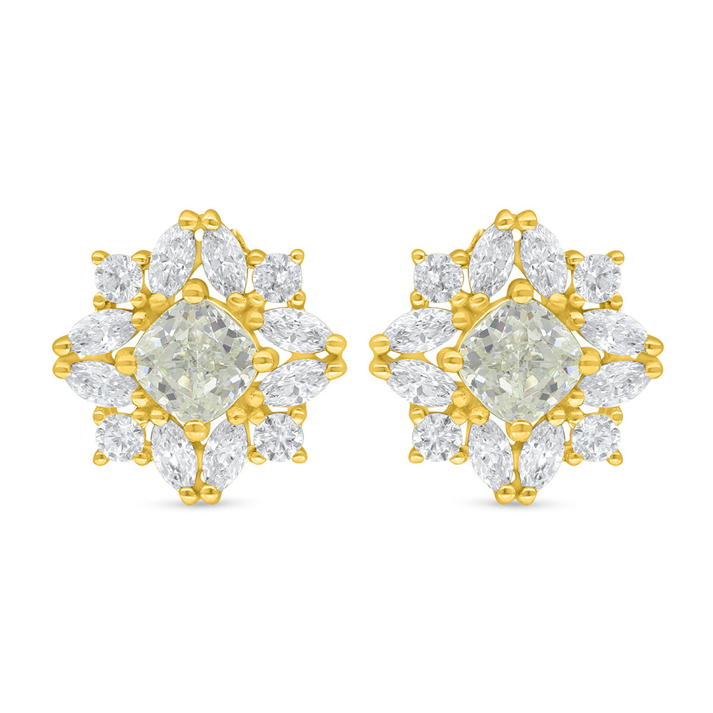 Sterling Silver 925 Earring Golden Plated Embedded With Diamond Zircon And White Zircon