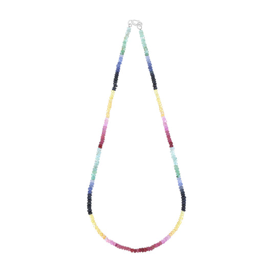 عقد احجار طبيعية خليط من الزفير (السليوني و المدغشقر و الشنتبوري و الأسترالي) و الزمرد (كولمبي و زامبي) و الياقوت (مدغشقر و شنتبوري و بورمي) قفل فضة عيار 925