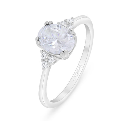 Sterling Silver 925 Ring Rhodium Plated Embedded With White Zircon