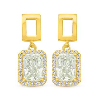 Sterling Silver 925 Earring Golden Plated Embedded With Yellow Diamond And White Zircon