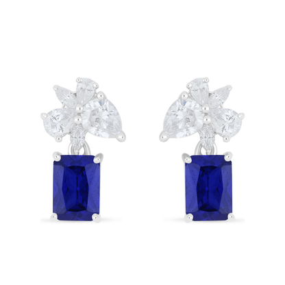 Sterling Silver 925 Earring Rhodium Plated Embedded With Sapphire Corundum And White Zircon