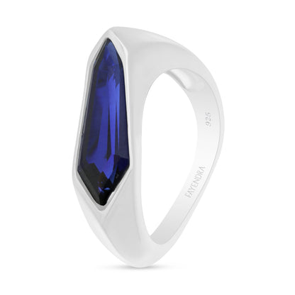 Sterling Silver 925 Ring Rhodium Plated Embedded With Sapphire Corundum