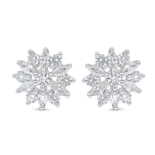Sterling Silver 925 Earring Rhodium Plated Embedded With White Zircon