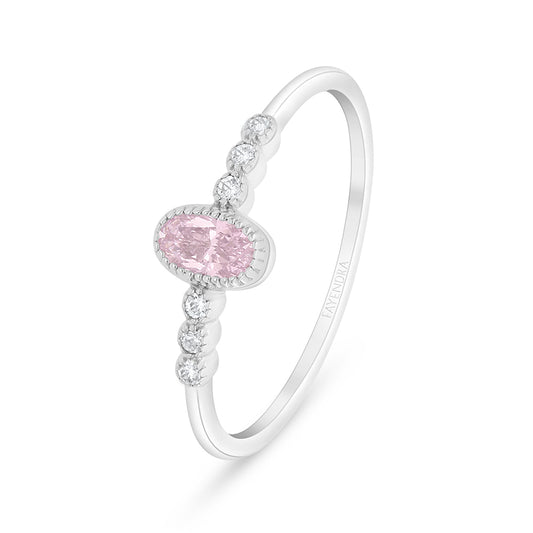 Sterling Silver 925 Ring Rhodium Plated Embedded With Pink Zircon And White Zircon