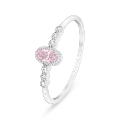 Sterling Silver 925 Ring Rhodium Plated Embedded With Pink Zircon And White Zircon