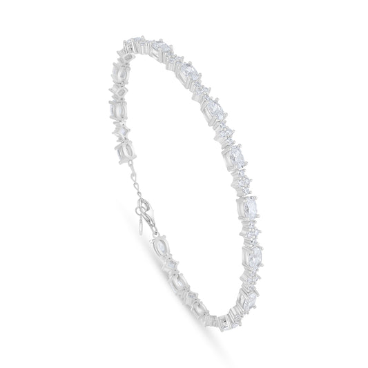 Sterling Silver 925 Bracelet Rhodium Plated Embedded With White Zircon