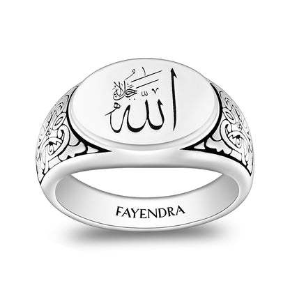 Sterling Silver 925 Islamic Ring Rhodium And Black Plated For Men