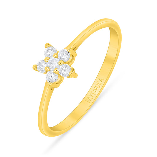Sterling Silver 925 Ring Golden Plated Embedded With White Zircon