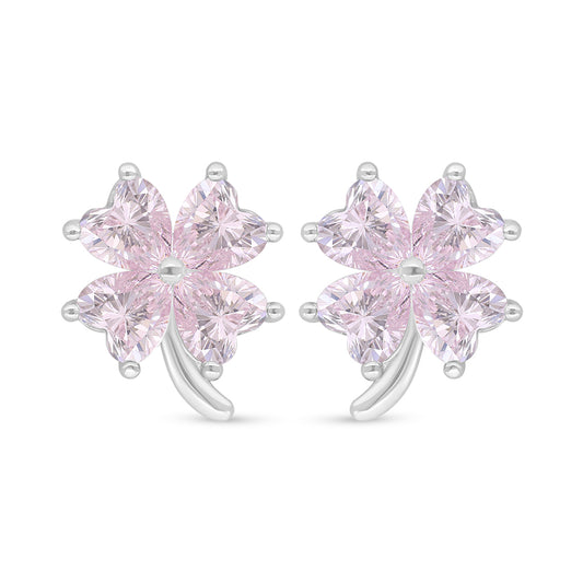 Sterling Silver 925 Earring Rhodium Plated Embedded With Pink Zircon