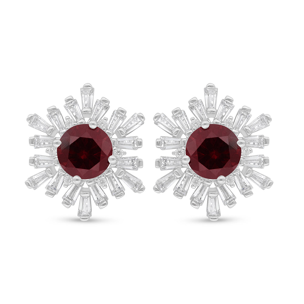 اقراط من الفضة الخالصة عيار 925 مطلي روديوم مرصع ياقوت كروندوم و فص ابيض