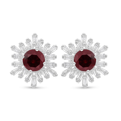 اقراط من الفضة الخالصة عيار 925 مطلي روديوم مرصع ياقوت كروندوم و فص ابيض