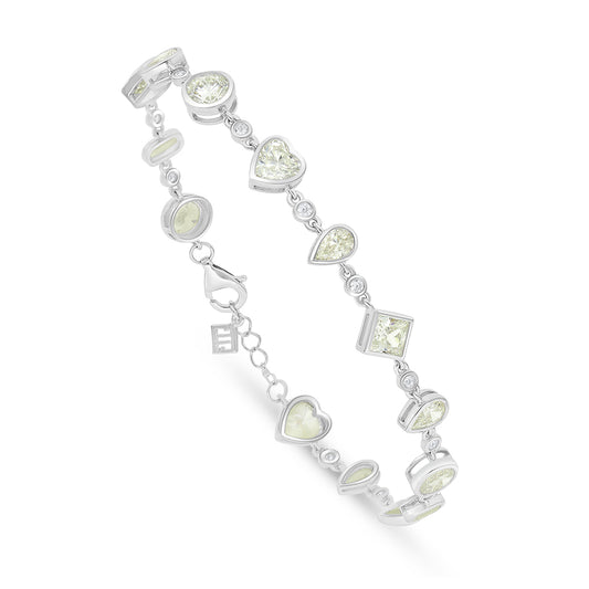 Sterling Silver 925 Bracelet Rhodium Plated Embedded With Diamond Zircon And White Zircon