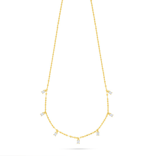 Sterling Silver 925 Necklace Golden Plated Embedded With White Zircon