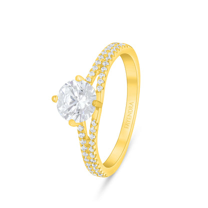 Sterling Silver 925 Ring Golden Plated Embedded With White Zircon