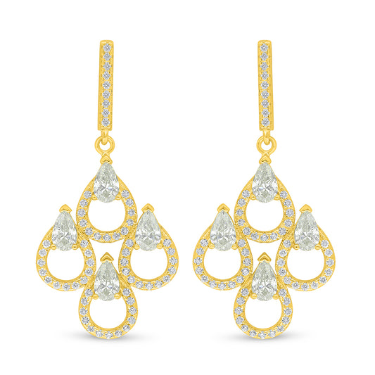 Sterling Silver 925 Earring Golden Plated Embedded With Yellow Diamond And White Zircon