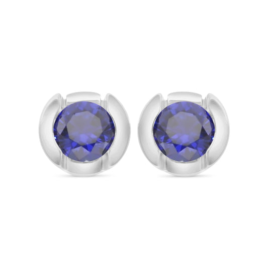 Sterling Silver 925 Earring Rhodium Plated Embedded With Sapphire Corundum