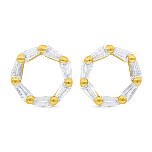 Sterling Silver 925 Earring Golden Plated Embedded With White Zircon