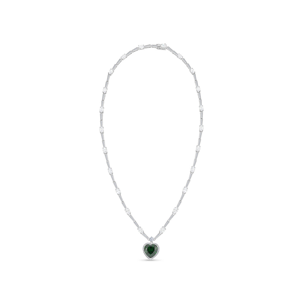 Sterling Silver 925 Necklace Rhodium Plated Embedded With Emerald Zircon And White Zircon