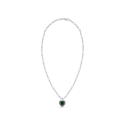 Sterling Silver 925 Necklace Rhodium Plated Embedded With Emerald Zircon And White Zircon
