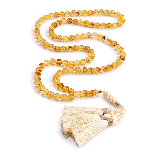 Rosary 99 Embedded With Natural Transparent Amber Round Beads 7 mm And Fabric Tassel
