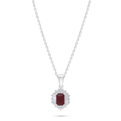 Sterling Silver 925 Necklace Rhodium Plated Embedded With Ruby Corundum And White Zircon
