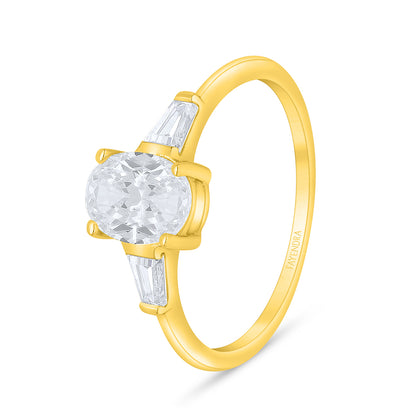 Sterling Silver 925 Ring Golden Plated Embedded With White Zircon