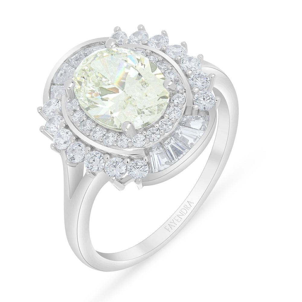 Sterling Silver 925 Ring Rhodium Plated Embedded With Diamond Zircon And White Zircon