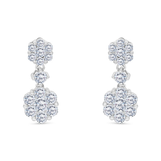 Sterling Silver 925 Earring Rhodium Plated Embedded With White CZ