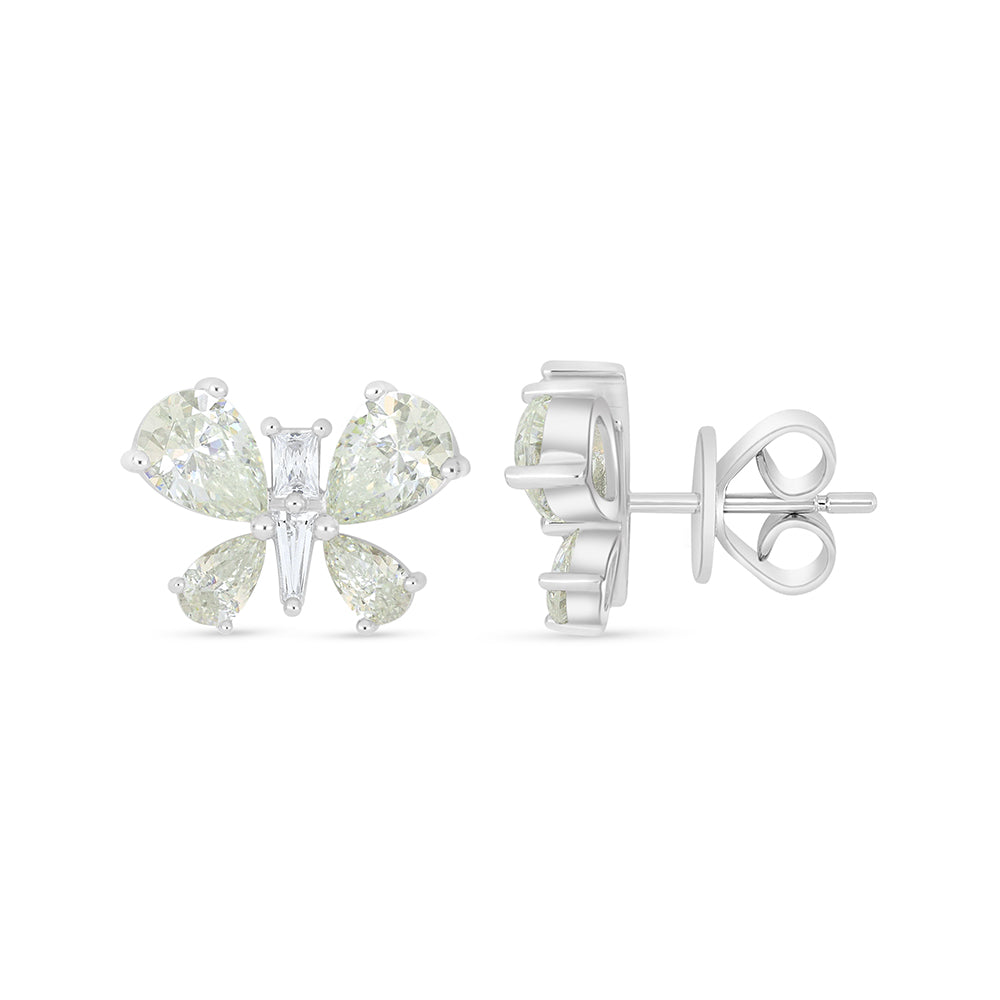 Sterling Silver 925 Earring Rhodium Plated Embedded With Diamond Zircon And White Zircon
