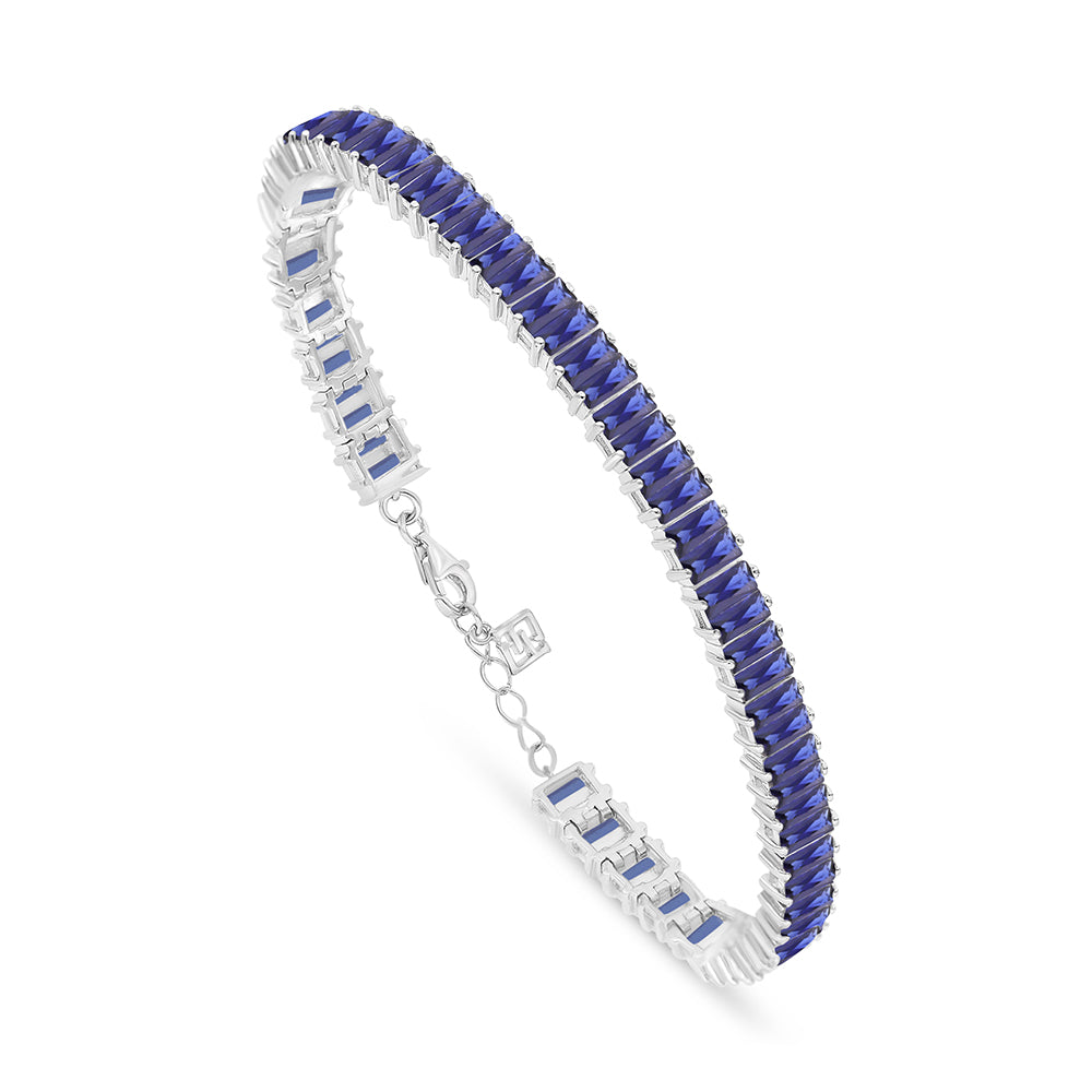 Sterling Silver 925 Bracelet Rhodium Plated Embedded With Sapphire Corundum