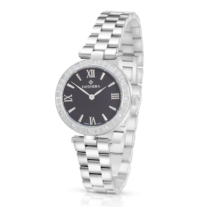 Stainless Steel 316L Watch Silver Color And White Zircon - BLACK MOP DIAL
