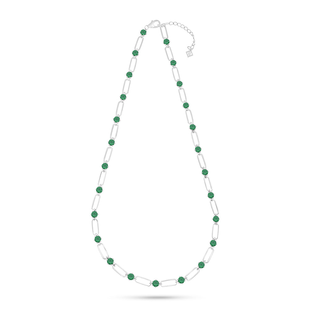 Sterling Silver 925 Necklace Rhodium Plated Embedded With Emerald Zircon