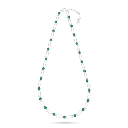 Sterling Silver 925 Necklace Rhodium Plated Embedded With Emerald Zircon