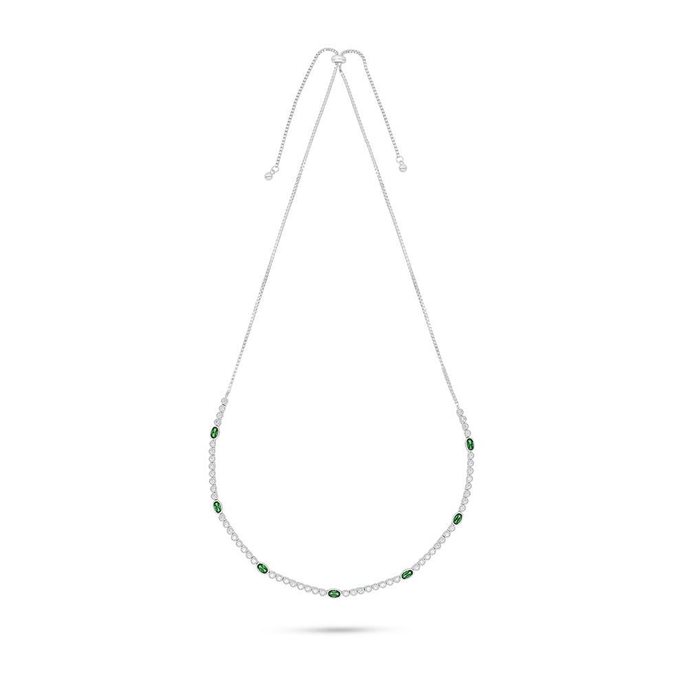Sterling Silver 925 Necklace Rhodium Plated Embedded With Emerald Zircon And White Zircon