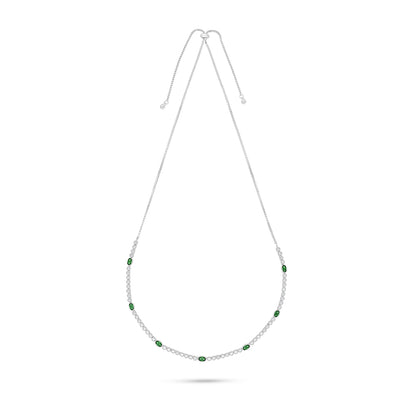 Sterling Silver 925 Necklace Rhodium Plated Embedded With Emerald Zircon And White Zircon