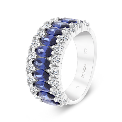 Sterling Silver 925 Ring Rhodium Plated Embedded With Tanzanite
