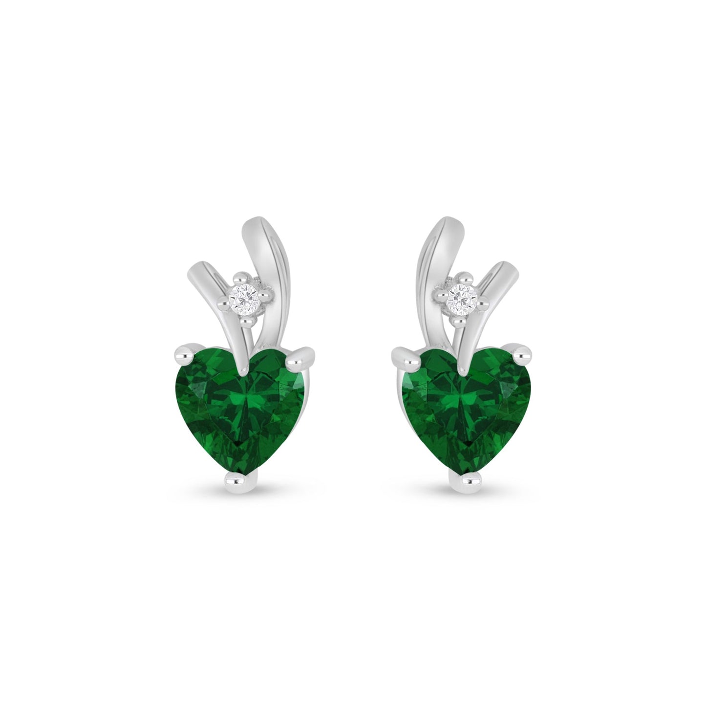 Sterling Silver 925 Earring Rhodium Plated Embedded With Emerald Zircon And White Zircon