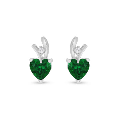 Sterling Silver 925 Earring Rhodium Plated Embedded With Emerald Zircon And White Zircon