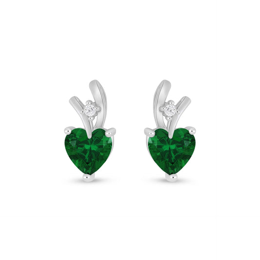 Sterling Silver 925 Earring Rhodium Plated Embedded With Emerald Zircon And White Zircon