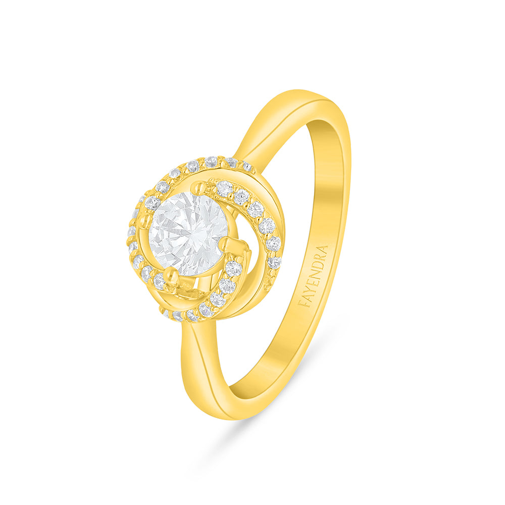 Sterling Silver 925 Ring Golden Plated Embedded With White Zircon