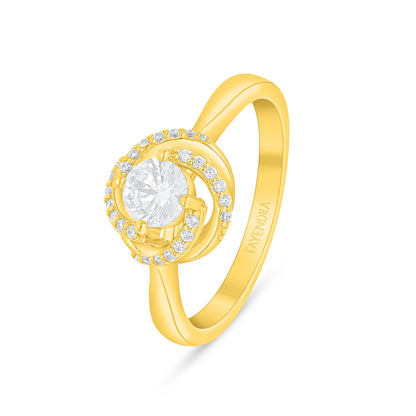 Sterling Silver 925 Ring Golden Plated Embedded With White Zircon