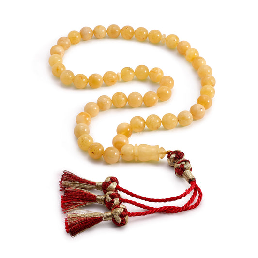 Rosary 45 Embedded With Natural Yellow Amber Round Beads 10 mm And Fabric Tassel